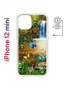 Чехол на iPhone 12 mini MagSafe Kruche Print Водопад противоударный с магнитом КruЧЕ