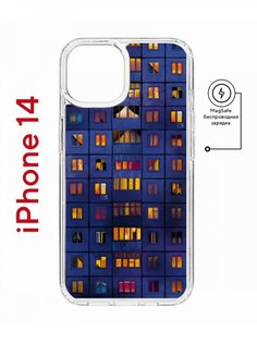 Чехол на iPhone 14 MagSafe с принтом Kruche Print Ночные окна противоударный с магнитом КruЧЕ