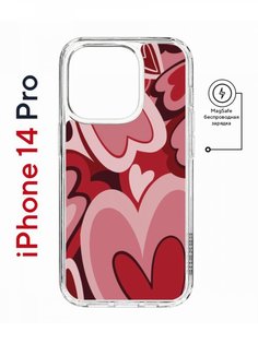 Чехол на iPhone 14 Pro MagSafe с принтом Kruche Print Сердечки противоударный с магнитом КruЧЕ