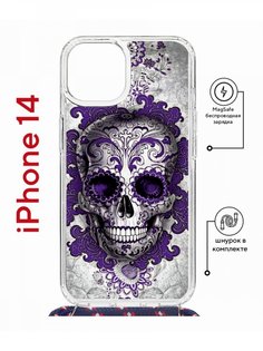 Чехол на iPhone 14 MagSafe с принтом Kruche Print Sugar Skull с магнитом, со шнурком КruЧЕ