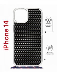 Чехол на iPhone 14 MagSafe с принтом Kruche Print Карбон с магнитом, со шнурком КruЧЕ
