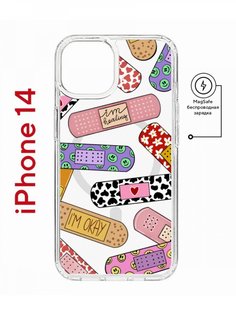 Чехол на iPhone 14 MagSafe с принтом Kruche Print Милые пластыри противоударный с магнитом КruЧЕ