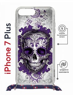 Чехол на iPhone 7 Plus/ 8 Plus MagSafe Kruche Print Sugar Skull с магнитом, со шнурком КruЧЕ