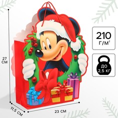 Пакет новогодний подарочный, 23 х 27 х 11.5 см, упаковка, микки маус Disney