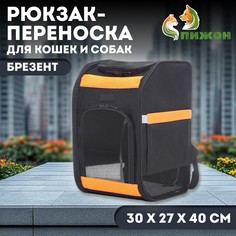 Рюкзак для переноски кошек и собак, брезент, 30*27*40 см, черно-оранжевый Пижон