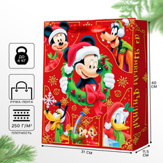 Пакет подарочный новогодний, 31 х 40 х 11.5 см, упаковка, микки маус Disney