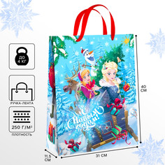 Пакет подарочный новогодний, 31 х 40 х 11.5 см, упаковка, холодное сердце Disney