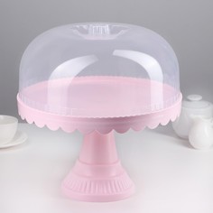 Подставка для торта и капкейков с крышкой 32,5×32,5×34 см, розовая No Brand