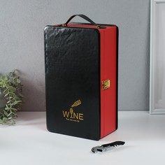 Шкатулка дерево, кожзам под 2 бутылки No Brand