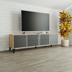 Тумба тв парус-10, 1802х400х530, дуб крафт золотой/карбон вулкан No Brand