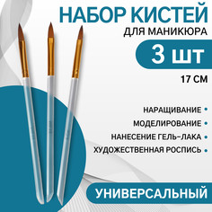 Набор кистей для наращивания и дизайна ногтей, лепесток, 3 шт, 17 см, цвет прозрачный/золотой Queen Fair