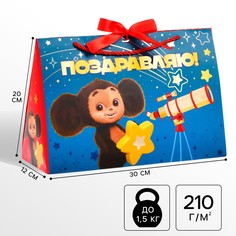 Пакет-коробка с тиснением, чебурашка, 30х20х12 см