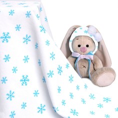 Отрез трикотажный для рукоделия, велюр, на белом фоне голубые снежинки, 45 х 50 см Страна Карнавалия