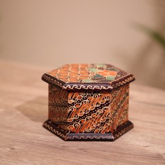 Шкатулка деревянная, батик 10х11х7 см No Brand
