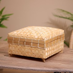 Шкатулка с крышкой плетеная, из бамбука 25х25х15 см No Brand