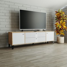 Тумба тв парус-10, 1802х400х530, дуб крафт золотой/карбон фарфор No Brand