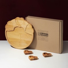 Набор деревянной посуды adelica, менажница с 3 соусниками, 30×28×1,8 см, в подарочной коробке, береза