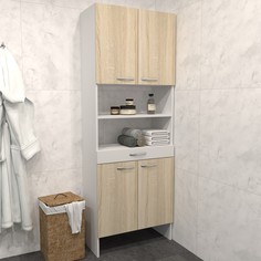 Шкаф - пенал для ванной комнаты, белый/дуб сонома, 65×30×185 см Клик Мебель