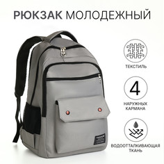 Рюкзак школьный на молнии, 2 отдела, 4 кармана, цвет серый No Brand