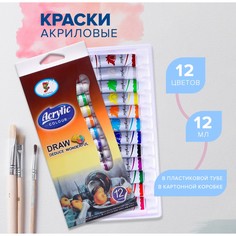 Краски акриловые, 12 цветов, в пластиковой тубе, 12 мл, в картонной коробке No Brand