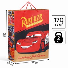 Пакет подарочный крафт, 40х31х11.5 см, тачки Disney