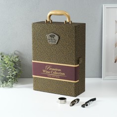 Шкатулка дерево, кожзам под 2 бутылки No Brand
