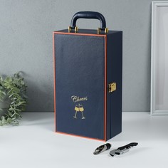 Шкатулка дерево, кожзам под 2 бутылки No Brand