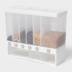 Контейнер с дозатором для сыпучих продуктов, 6 ячеек, 39×14,5×32 см, белый No Brand