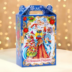 Подарочная коробка новогодняя ярмарка синий 18,5 х 10 х 30,5 см. No Brand