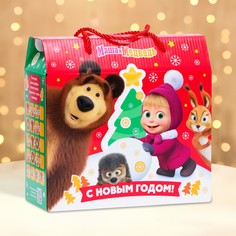 Подарочная коробка новогодняя маша и медведь мультфильм по qr-коду! 23 х 10 х 22 см. No Brand