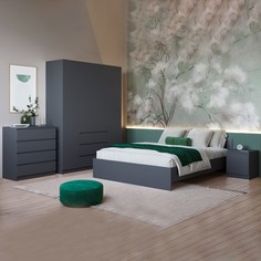 Спальный гарнитур мадера, шкаф 4 ств, кровать 160х200, комод, тумба прикроватная, графит No Brand