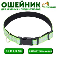 Ошейник со светоотражающим орнаментом, 55 х 2,5 см, салатовый Пижон