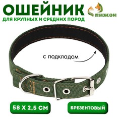 Ошейник брезентовый с подкладом, 58 х 2,5 см, хаки Пижон