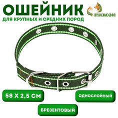 Ошейник брезентовый безразмерный однослойный, 58 х 2,5 см, хаки/салатовый Пижон