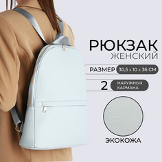 Рюкзак женский из искусственной кожи на молнии, 2 кармана, цвет светло-голубой No Brand
