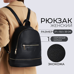 Рюкзак женский из искусственной кожи на молнии, 1 карман, цвет черный No Brand