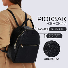 Рюкзак женский из искусственной кожи на молнии, 1 карман, цвет черный No Brand