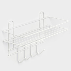 Полка для ванной прямая, 4 крючка, 33×12,5×4,5 см, белая No Brand