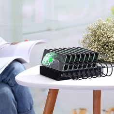 Зарядная станция x6, 8 usb, 2.4 а, 96 w, с раздельным хранением устройств, черная No Brand