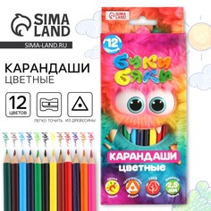 Цветные карандаши 12 цветов, деревянные, заточенные, трехгранные Art Fox Study