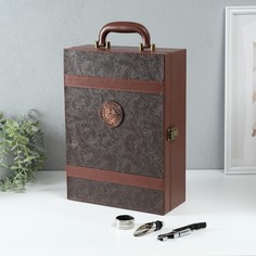 Шкатулка дерево, кожзам под бутылку No Brand