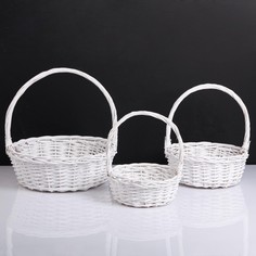 Набор корзин, 3 шт, 39×14/40 см, 30×12/35 см, 25×10/30 см, белый, ива No Brand