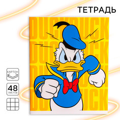 Тетрадь 48 листов в клетку, картонная обложка, дональд дак Disney