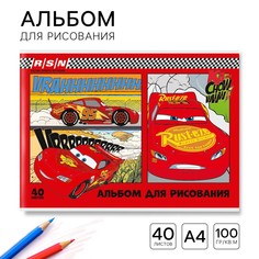 Альбом для рисования на скрепке, а4, 40 листов, тачки Disney