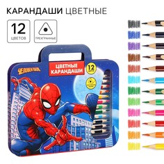 Цветные карандаши, 12 цветов, трехгранные, человек-паук Marvel