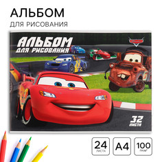 Альбом для рисования на скрепке, а4, 32 листа, тачки Disney