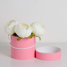 Подарочная коробка, круглая, розовая,с шнурком, 12 х 12 см No Brand