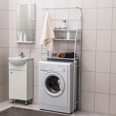 Стеллаж над стиральной машинкой со штангой для сушки, 66×25×175 см, цвет белый Доляна