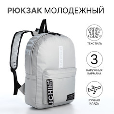 Рюкзак школьный на молнии, 3 наружных кармана, цвет серый No Brand