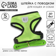 Шлейка дышащая с поводком и светоотражающей нашивкой, s, ош 27, ог 30-38,зеленая Пушистое счастье
